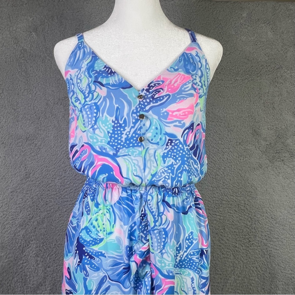 Lilly Pulitzer Dress Womens Small Blue Mareena Maxi Ruffle Blouson Ocean Party - Picture 2 of 12